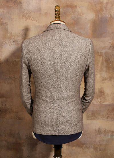  英倫復(fù)古咖啡色單排兩粒扣男士修身西裝 雅痞西服外套 男